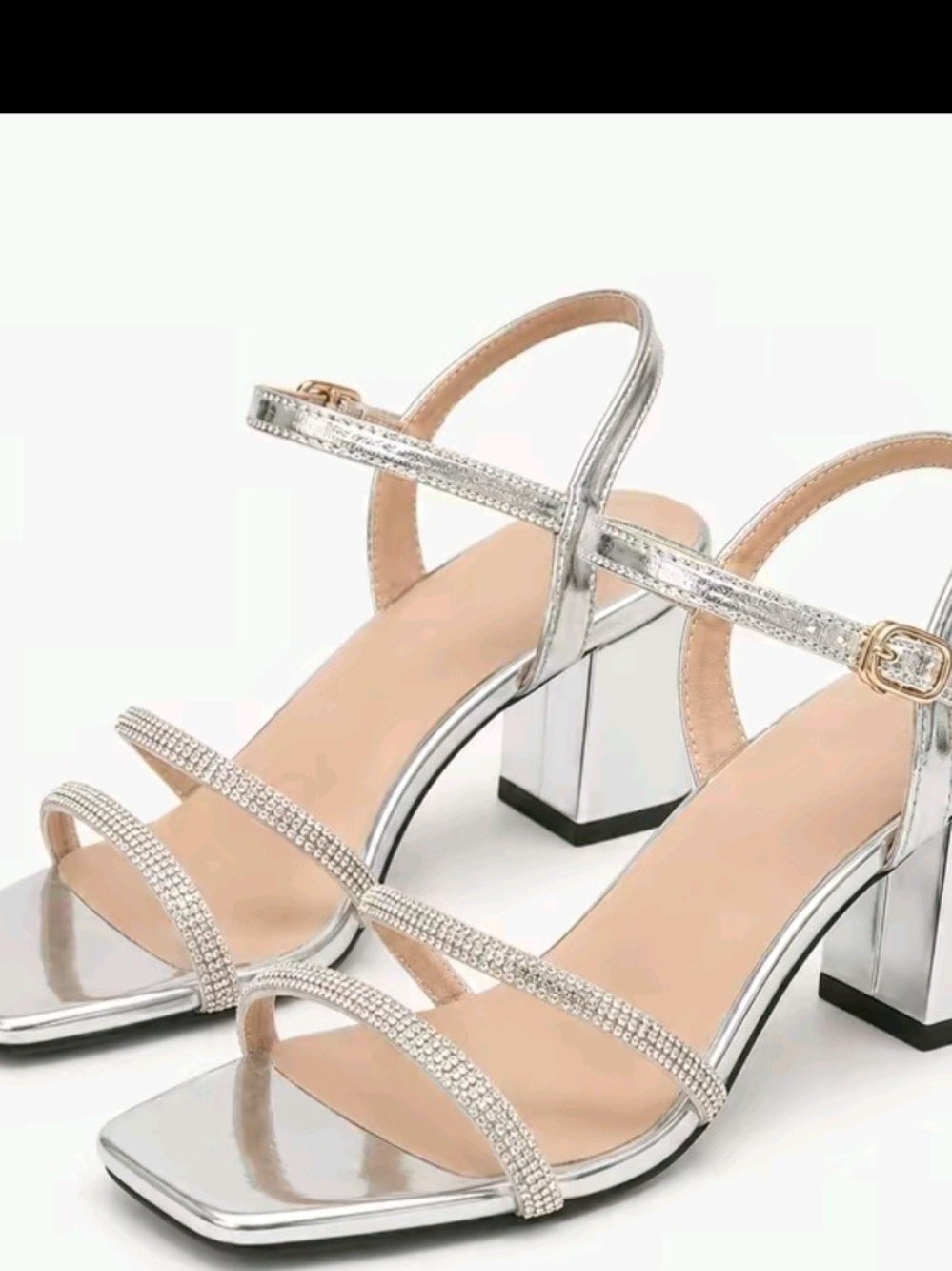 Silver Strappy Block Heel Sandals - Women